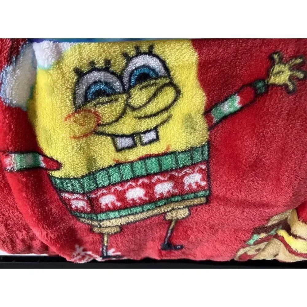 SpongeBob SquarePants In Santa Suit Christmas Blanket Throw Crabby Patty 50 X 70